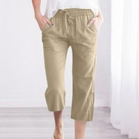 Lanene hlače za žene, ženske široke hlače od pamuka i lana, ljetne Ležerne jednobojne široke hlače visokog struka,