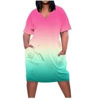 Predimenzionirana Ženska majica casual Plus size izrez u obliku slova u, Kratki rukavi, labavi kroj, ljetne haljine