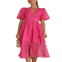 Ženska Midi haljina s napuhanim rukavima ljuljačke haljine kratkih rukava Ženske Ležerne večernje ružičaste i