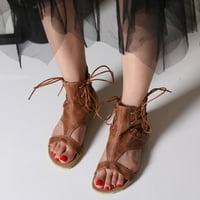 Ženske ravne sandale - čipkaste Ležerne ljetne rimske sandale s otvorenim prstima smeđa