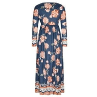 Jesenske haljine za žene Maksi haljina s okruglim vratom s dugim rukavima s cvjetnim printom ležerna haljina A