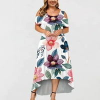 Ženske plus size haljine s ramena elegantna koktel ležerna haljina s okruglim vratom s cvjetnim printom duga haljina