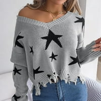 Fimkaul ženski džemperi pulover zima jesen dugi rukavi casual vrhovi v vrat zvjezdani otisak labavi gornji pletenik