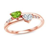 18K srebrni prsten od ružičastog zlata s peridotom i moissanitom u vrlo svijetloj boji