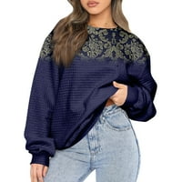 Ženska ležerna majica s okruglim vratom s geometrijskim printom dugih rukava široki pulover majica s kapuljačom