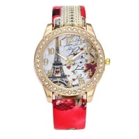 Bazyrey satovi na klirensu Vintage Paris Tower Women Fashion Watch Crystal Leather Quartz Wristwatch kupuj 3