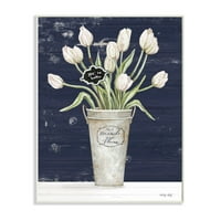 Stupell Industries Šarmantni buket bijelog tulipana preko rustikalnog plavog dizajna Cindy Jacobs