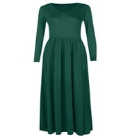 Ženske maksi haljine u A-listi, haljina s dugim rukavima s okruglim vratom, ženski kaftan, seksi jednobojna crno-zelena