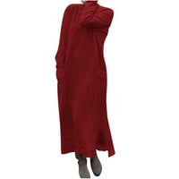 Bezbojne jesensko-zimske haljine Za Žene, Ležerne maksi haljine s okruglim vratom i dugim rukavima, s bočnim prorezom,