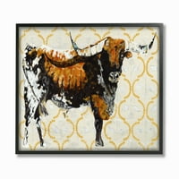Stupell Industries Gold Cow Animal uzorak Neutralno slikanje uokvirene zidne umjetnosti Stephanie Aguilar