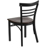 Serija; crna metalna restoranska stolica s naslonom za ljestve s tri letvice - sjedalo od oraha