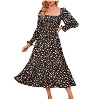 Ženska ležerna bljeskalica s ruffon haljinom cvjetna haljina proljetna slojevita plažena haljina za plaž, crna,
