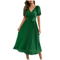 Ljetne haljine za žene, a-line modna haljina srednje duljine u obliku krpice s izrezom u obliku slova U, zelena