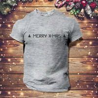Muška božićna majica s djelomičnim vratom, Jednobojni Print na drvetu, udoban kratki rukav, Plus veličina, blagdanska