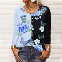 Ženska košulja Plus Size Plus bluza s okruglim vratom kratkih rukava tunika s cvjetnim printom vrhovi u plavoj
