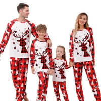 Obiteljska podudarna božićna pidžama, dječji romper pismo božićno drvce Elk Print dugih rukava + karirane hlače