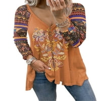Ženska majica dugih rukava majica s cvjetnim printom labava bluza od tunike radni pulover Kaki-a