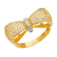 Nakit leptir mašna od žutog zlata 14k kubični cirkonij, modni prsten za obljetnicu, veličina 9,5