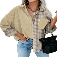 Ženske košulje od baršuna s dugim rukavima, kontrastne bluze s prevelikim gumbima, gornji dio od 2 inča