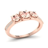 Carski dragulj 10k ružičasto zlato, ovalni rez morganit, dijamant od tri kamena, prsten od tri kamena