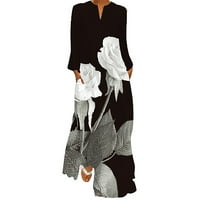 ženske Ležerne haljine s džepovima u obliku džepa, dekoltea i printa u obliku slova a, dugih rukava, seksi duge