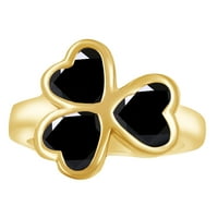 Zaručnički prsten s imitacijom crnog kubičnog cirkonija u obliku srca i cvijeta u 14k žutom zlatu preko srebra