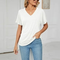 Bluza ženska modna ležerna udobna jednobojna bluza s izrezom u obliku slova H i kratkim rukavima, bijela