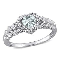 Ženski prsten od dijamanta od akvamarina u obliku srca od 10k bijelog zlata sa srcem i aureolom