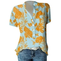 Ženske vrhove bluze labavi grafički otisci s kratkim rukavima Košulje Henley Summer Orange 2xl