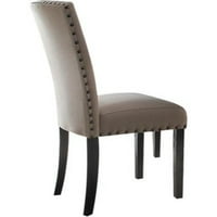Drvena bočna stolica s oblogom od noktiju presvučena tkaninom, set od 2, bež i smeđe-a-line