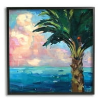_ Podebljani Obzor na plaži Palma ružičasti oblaki obasjani suncem slika u crnom okviru zidni tisak, dizajn page