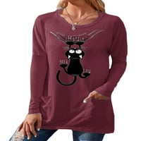 Paille žene mačka tiskani osnovni pulover sport jeseni majica posada za vrat dnevni boravak majica bluze tunike