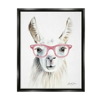 Stupell Industries Llama Nošenje ružičastih naočala casual portret za životinje Slikanje sjajnog sivog plutajućeg