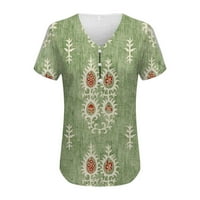 Ženske vrhove Henley tiskana bluza casual žena košulje kratke rukave ljeto zeleno 5xl