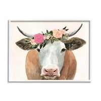 Proljetna cvjetna kruna, Farma krava s rogovima, grafika, uokvireni zidni tisak, 14.11, Victoria Borges