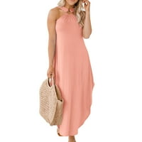 Ženska moda za slobodno vrijeme, jednobojna haljina srednje dužine S naramenicama bez rukava, ružičasta;