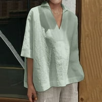 Ženska modna pamučna lanena platna kratka rukava stotinu i jedna čvrsta boja labava košulja