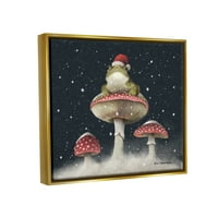 Žaba u šeširu Djeda Mraza snježne gljive Svečana slika Zlatni plovak uokvireni umjetnički tisak zidna umjetnost