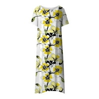 Haljine za žene ženske okrugle dekolte kratke rukave cvjetne haljine za sunčanje dugačka ljetna sunčana haljina