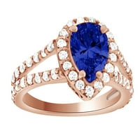 Zaručnički prsten od imitacije plavog tanzanita i bijelog dijamanta od 14k čistog zlata, veličina prstena 11