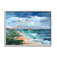 Srušenje valova na plaži Sažetak scena Pejzažno slikanje siva uokvirena umjetnička print zidna umjetnost