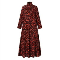 Žene casual leopard ispis koktela s punim rukavima večer maxi haljina