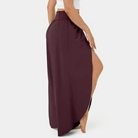 Ženska modna široka noga visoki struk Ošišana čvrsta boja udobna ravna dugačke hlače hlače Vino veličine m