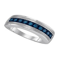 Dragulji sterling srebrni muški okrugli plava boja pojačana dijamantska godišnjica vjenčanja CTTW
