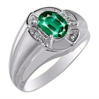 Muški simulirani smaragdni i dijamantni prsten 14K bijelo zlato