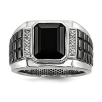 Okvir od srebrnog srebra s poliranim dijamantom i imitacijom četvrtastog prstena s crnim rodijem, veličina us