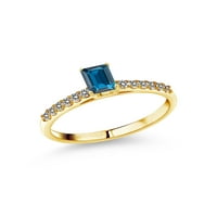 Gem Stone King 0. CT Smaragd izrezan London Blue Topaz White Diamond 10k Žuto zlato prsten