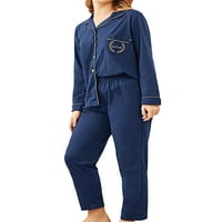 Žene za spavanje džepne pidžame se postavlja gumb dolje noćne odjeće labave dnevni boravak set kućna odjeća kraljevska
