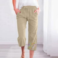 Lanene hlače u plus veličini za žene u donjem rublju, ravne hlače širokih nogavica s džepom, Ležerne rastezljive