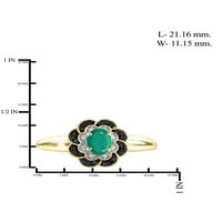 Draguljarsclub smaragdni prsten rođeni nakit - 0. karat smaragd 14K zlatni nakit od srebrnog prstena s crno -bijelim